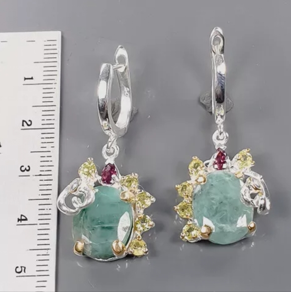Emerald Peridot Crome Diopside &Tanzanite sterling earrings - Picture 7 of 8